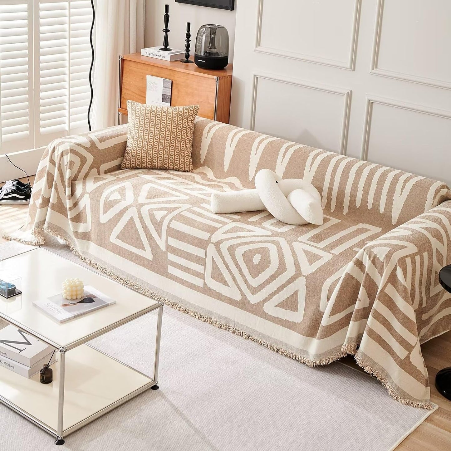 ZENLIV Boho Couch Cover Thick Chenille Sofa Slipcover with Tasse, Fitted fabric furniture covers