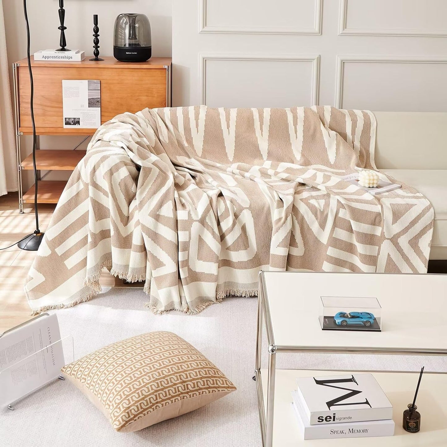 ZENLIV Boho Couch Cover Thick Chenille Sofa Slipcover with Tasse, Fitted fabric furniture covers